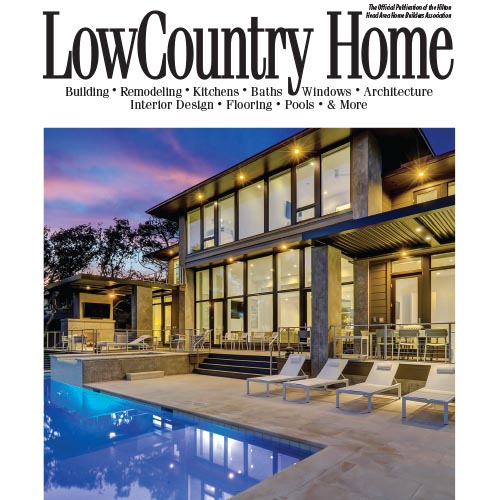 LowCountry Home magazine cover with a poolside view of a modern Southern home.