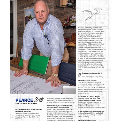 Interior magazine spread from “ch2-march.pdf” with Pearce Scott presenting plans.