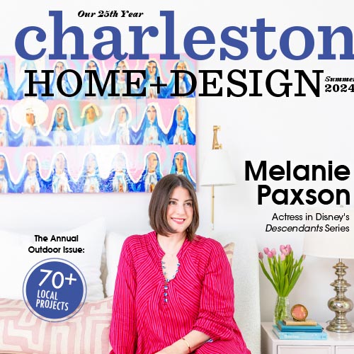 Charleston Home + Design magazine featuring Melanie Paxson in pink dress.