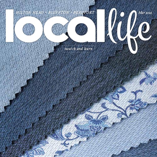 Local Life magazine cover with folded blue linens and fabric textures.