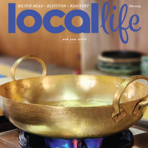 Local Life magazine cover showing a golden singing bowl with flame underneath.