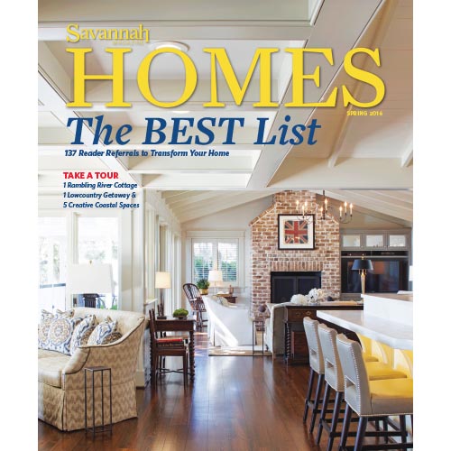 Magazine cover titled "Savannah Homes: The BEST List" featuring open-concept living space.